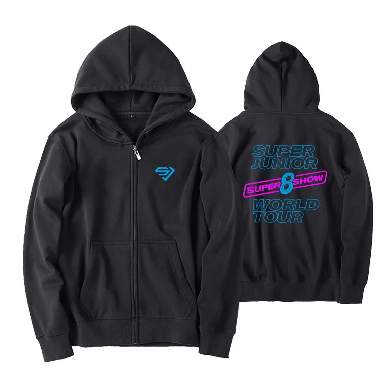

Super junior world tour super show 8 same printing zipper hoodie jackets kpop unisex fleece/thin loose zipper sweatshirt