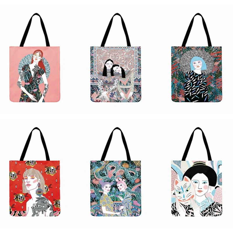 

Twins Tattoo Girl Painting Print Tote Bag For Women Casual Tote Ladies Shoulder Bag Foldable Shopping Bag Outdoor Beach Bag
