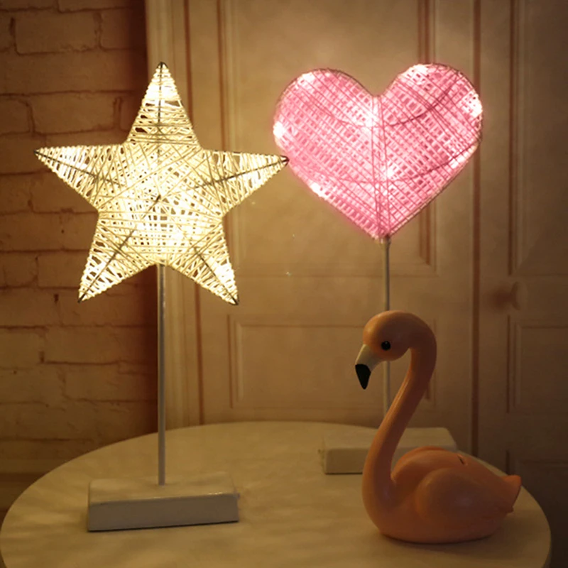  Night Light Creative LED Heart Star Tree Shape Grass Rattan Woven Battery Power Table Night Lamp Gi - 32952169412