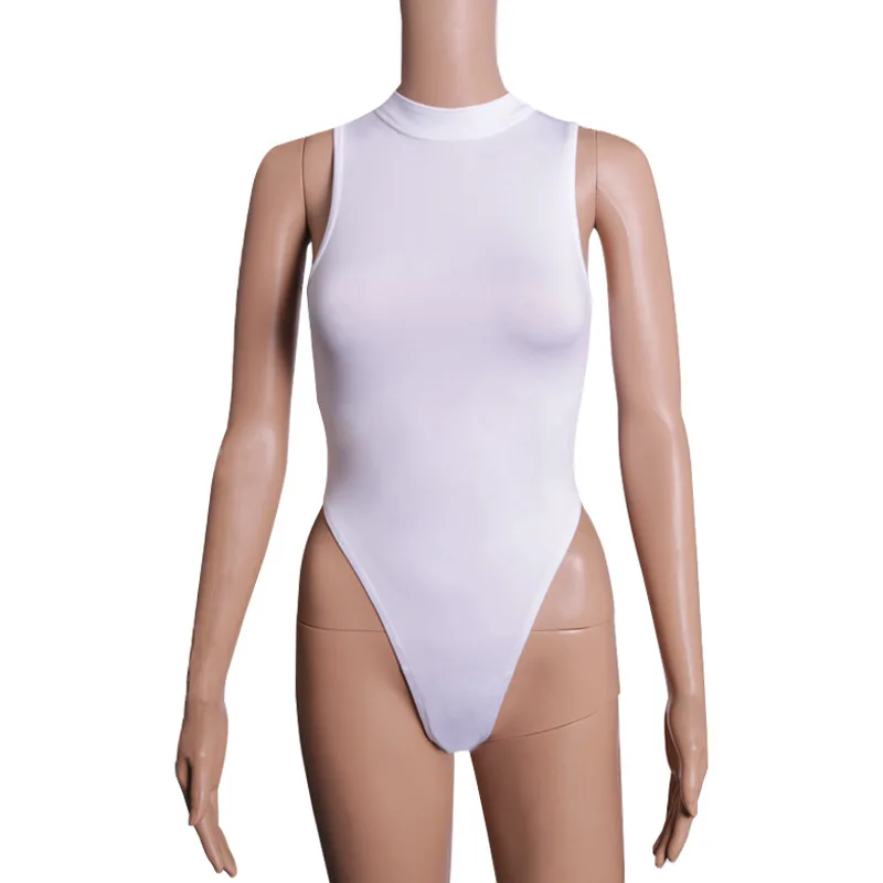 Women Lady Sexy Sleeveless High Collared Corset Bodysuit One-Piece Tight Elastic Underwear Swimsuit