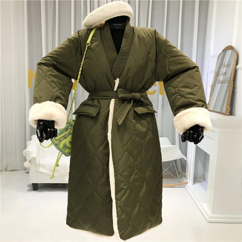 Abrigos mujer invierno Новое Женское зимнее пальто с толстым поясом, длинное уличное пальто, модная верхняя одежда