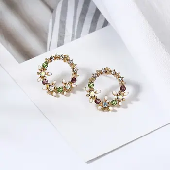 

fashion and fresh color flower round earrings female temperament of contracted joker set auger adorn article earrings