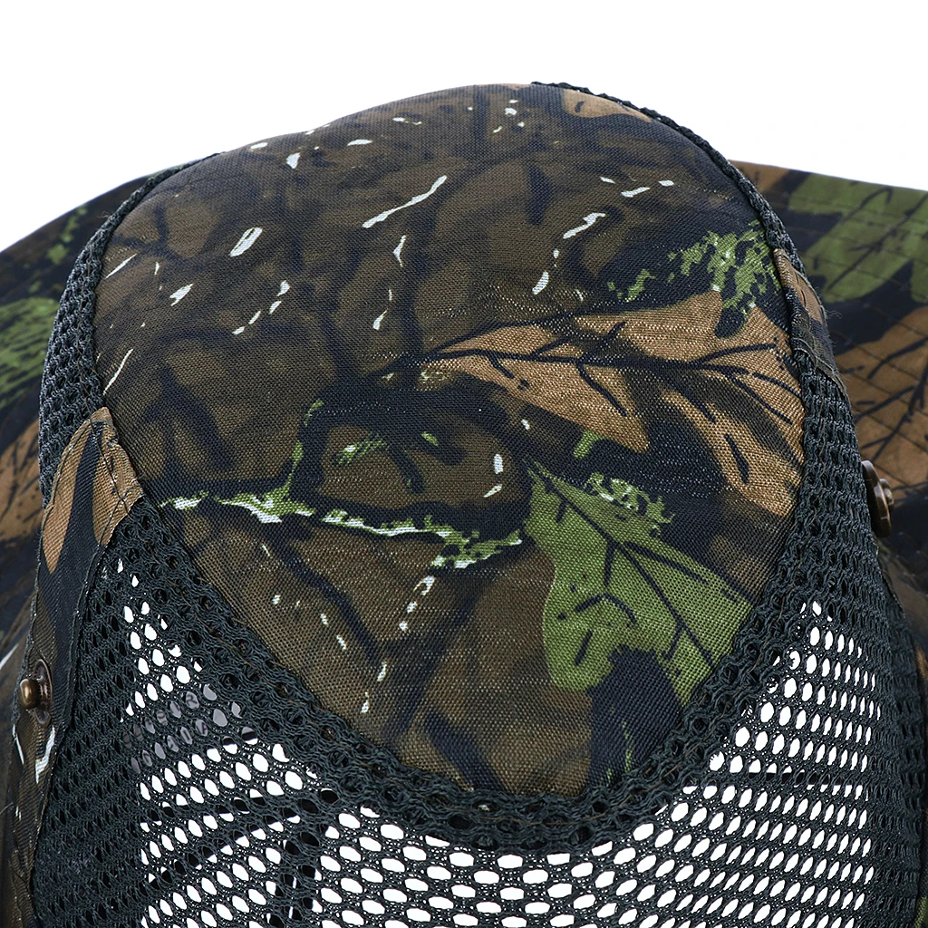 Camouflage Wide Brim Hat Fishing Bucket Bonnie Safari Sun Cap Windproof Polyester Fishing Caps for Women Men