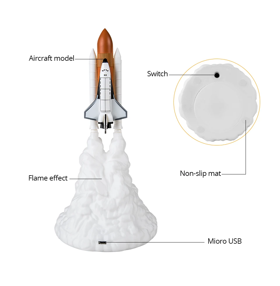 Прямая поставка, 3D принт, Космический Шаттл, лунная лампа, USB перезаряжаемая ракета, ночник, светильник для любителей космоса, Домашний Настольный светильник, украшение
