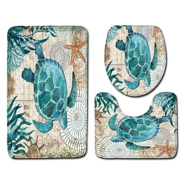 Bathroom Mat Set4 Набор занавесок для ванной комнаты, украшение для ванной комнаты, водостойкая занавеска для душа, нескользящая подставка, коврик, крышка для унитаза, набор - Цвет: Bathroom Mat Set4