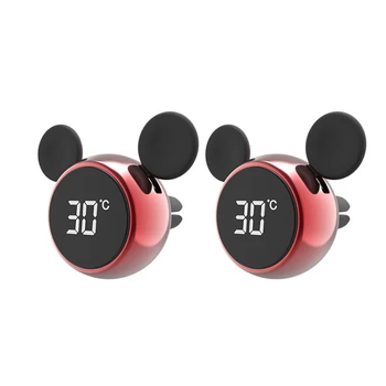 

Portable Car Digital LCD Clock/Temperature Display Electronic Clock Thermometer Aromatherapy Car Accessories Red 2Pcs