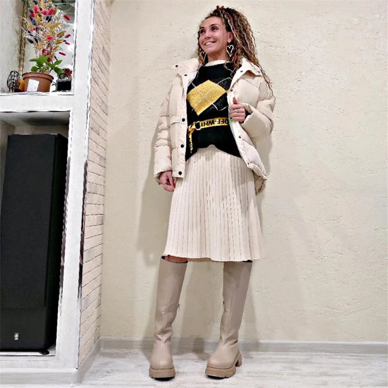 baixo casaco feminino outono inverno chique parka