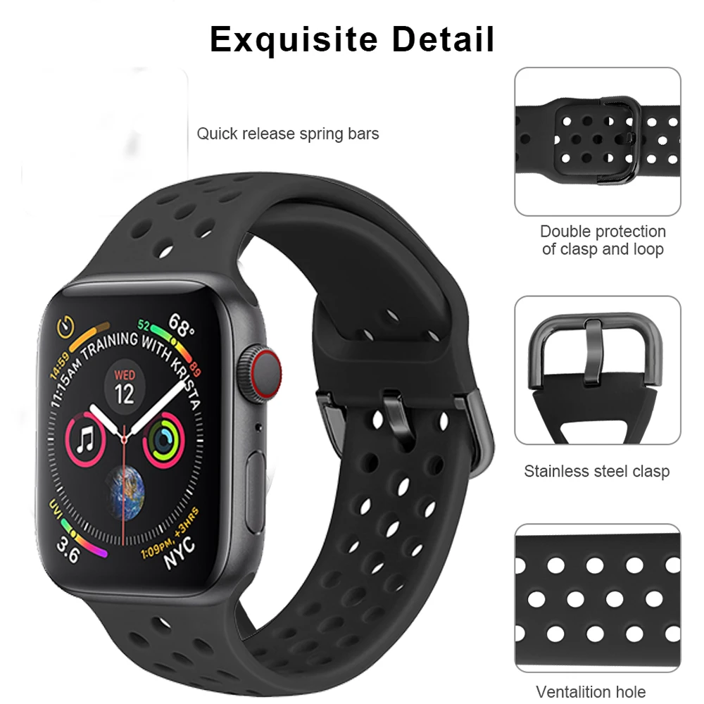 Спортивный силиконовый ремешок для correa apple watch 42mm 38 мм 44 40 длина браслета Модный