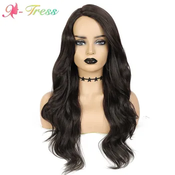 

Trendy Lace Part Synthetic Wig for White Women X-TRESS 24 Inches Dark Brown Wave Fake Hair with Side Part Natural Hairline