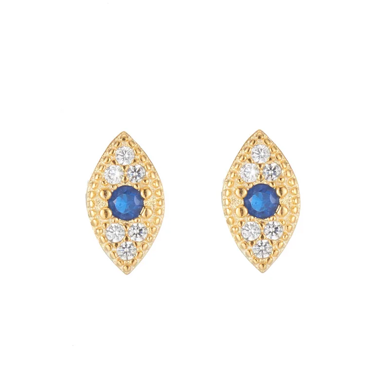 Elegant Blue Zircon Evil Eye Sterling Silver Stud Earrings