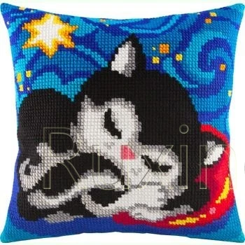 

3D Latch Hook Pillow Animal Cat DIY Cross-Stitch Kit Cartoon Girl Embroidery Pattern Button Package Pillow
