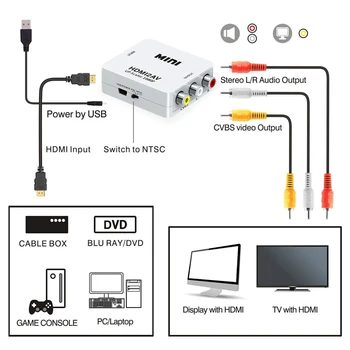 

2019 HDMI TO AV Scaler Adapter HD Video Converter Box HDMI to RCA AV/CVSB L/R Video 1080P HDMI2AV Support NTSC PAL