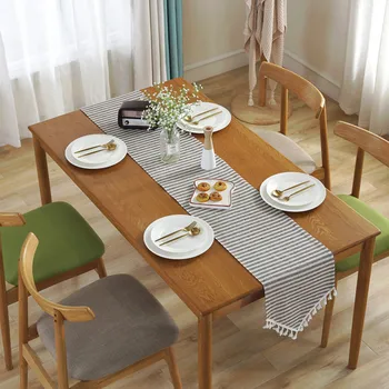 

Striped Tassel Table Runner Cotton Linen Tablecloth Simple American Table Runner Christmas Decor Table Runner Tea Table Runner
