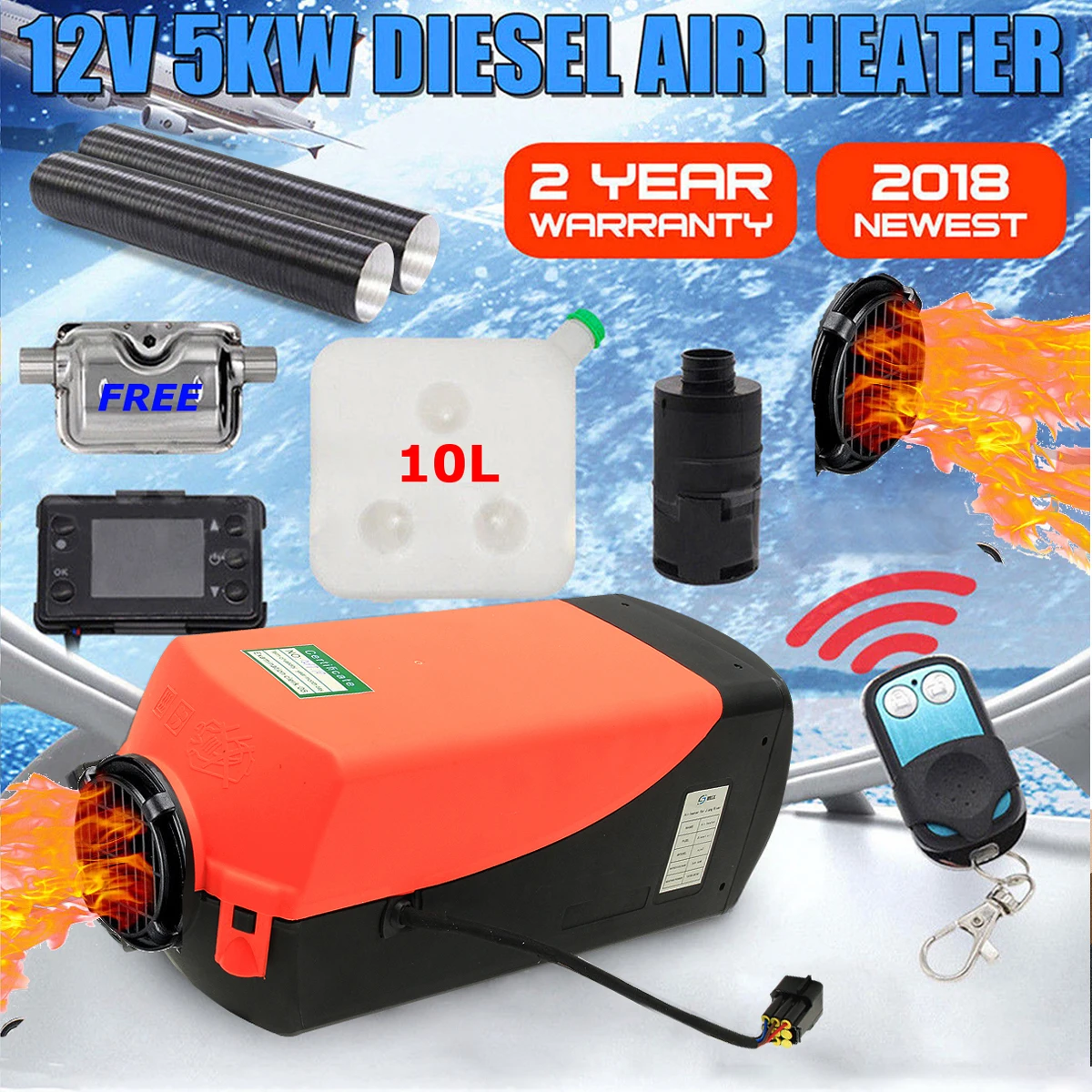 Price 12V 5000W LCD Monitor Air diesels Fuel Heater Single Hole 5KW For Boats Bus Car Heater With Remote Control and Silencer For free