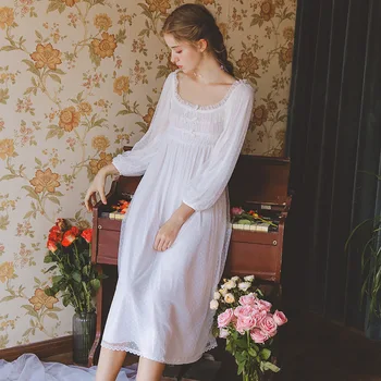 

LIJS Vintage Polka Dot Bow Winter Nightdress Long Sleeve Lace Plus Size Pyjamas Women Night Wear Elegant Long Homewear Sleepwear