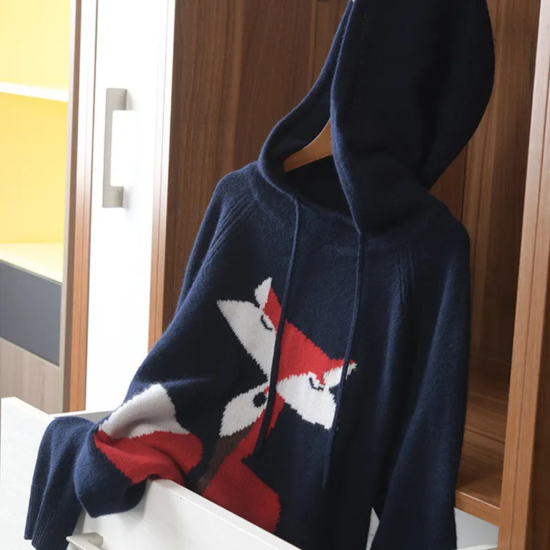 Smpevrg19 new Age-old elk hooded sweater women's autumn and winter sets of short short wear knitted sweater casual hood sweater