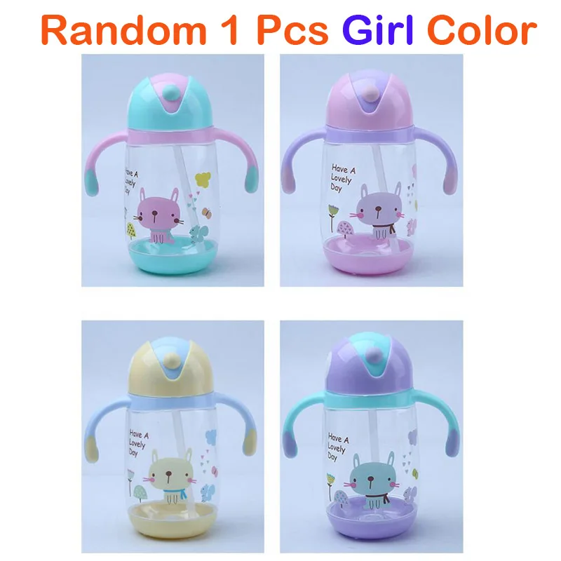 Girl Color Handle 370 мл Детские соломы Питание Молоко чашки Портативный Горячая бутылка для воды для путешествий Кружка учебный Поильник узнать питьевой бутылки чашке с веревкой - Цвет: Girl Color Handle