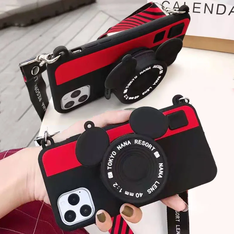 

Minnie Mickey Camera Shape Zipper Wallet Bag Case for iPhone 11 Pro XS Max XR X 6 6S 7 8 Plus Coin Purse Key Earphone Cover