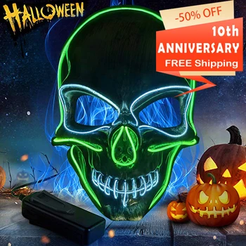 

Scary Halloween LED Purge Mask Light up Scary Mask Cool Costume EL Wire for Halloween Cosplay Festival Parties fit Adults Kids
