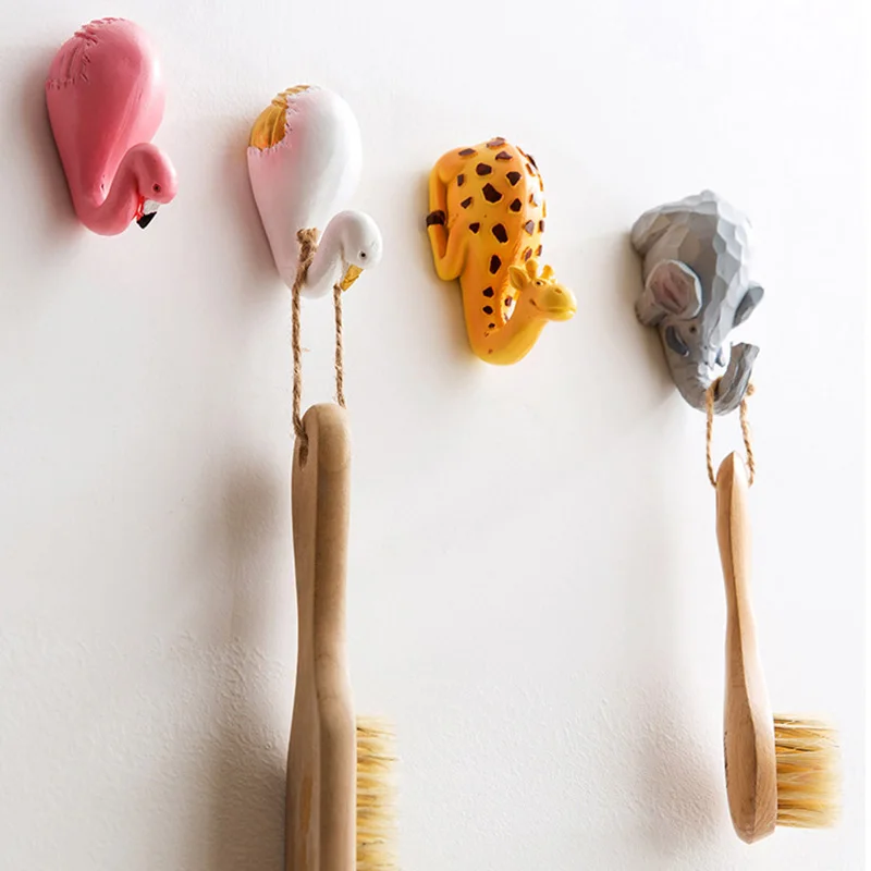 

1pc Cute Home Decorative hook Cartoon Animal Strong Adhesive Hook Kitchen Bedroom Bathroom Key Towel Hanger Holder Resin Hooks