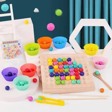 Ensemble de perles en bois Montessori, Clip de couleur arc en ciel, jeu de société d'entraînement à la Concentration pour enfants, jouet éducatif précoce, 1 ensemble