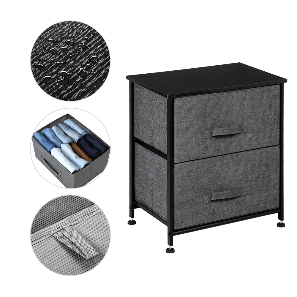 

2 Drawers -Night Stand Sturdy Steel Frame Wood Top Organizer Unit For Bedroom Hallway Entryway Closets - Textured Print