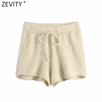 Zevity nuevo 2021 de moda de las mujeres de Color sólido de encaje cintura Shorts de punto damas Streetwear Chic Casual Slim Pantalone Cortos P980
