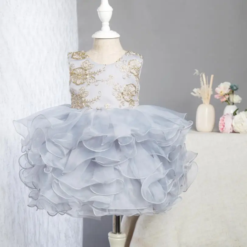 

Flower Girl Dresses Embroidery Mesh Stitching Sleeveless Princess Dress Birthday Holy Communion Dress for Girls Vestidos