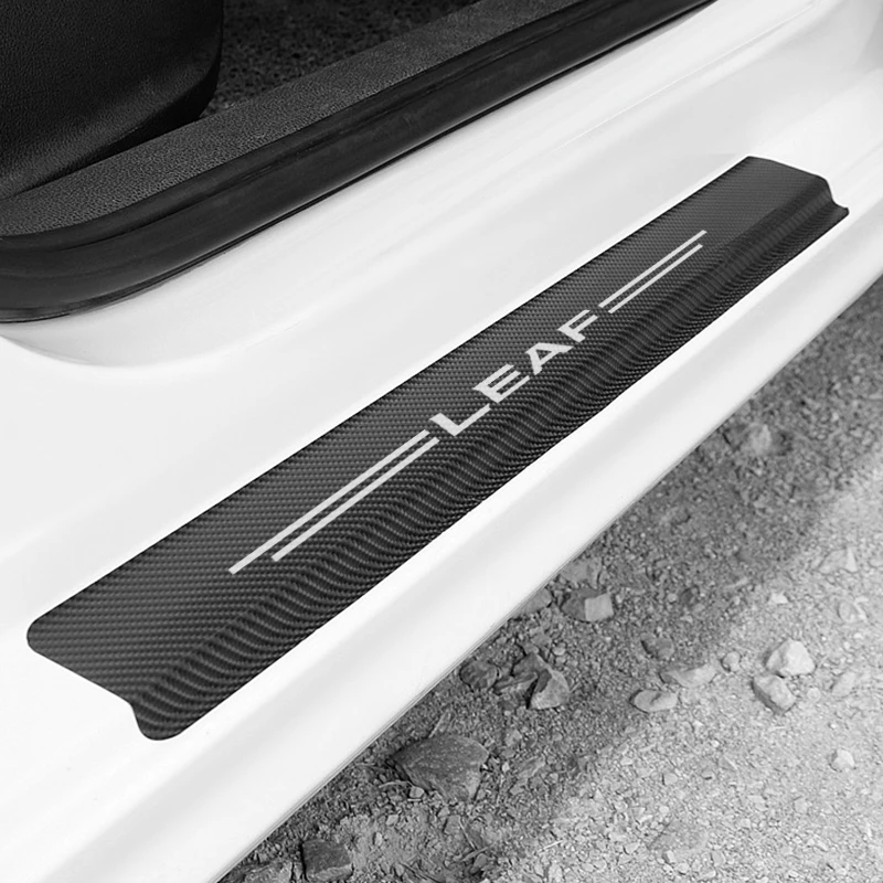4 шт. защита для двери автомобиля для Nissan LEAF JUKE NOTE, автомобильный порог, приветственная наклейка на педаль, виниловая наклейка из углеродного волокна для стайлинга автомобиля