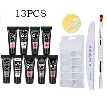 

13PCS Professional Poly Gel Nail Art Kit, Nail Builder UV Gel Extension Nail, Come With Nail Brush, Model Nail Tips and Nail Fil