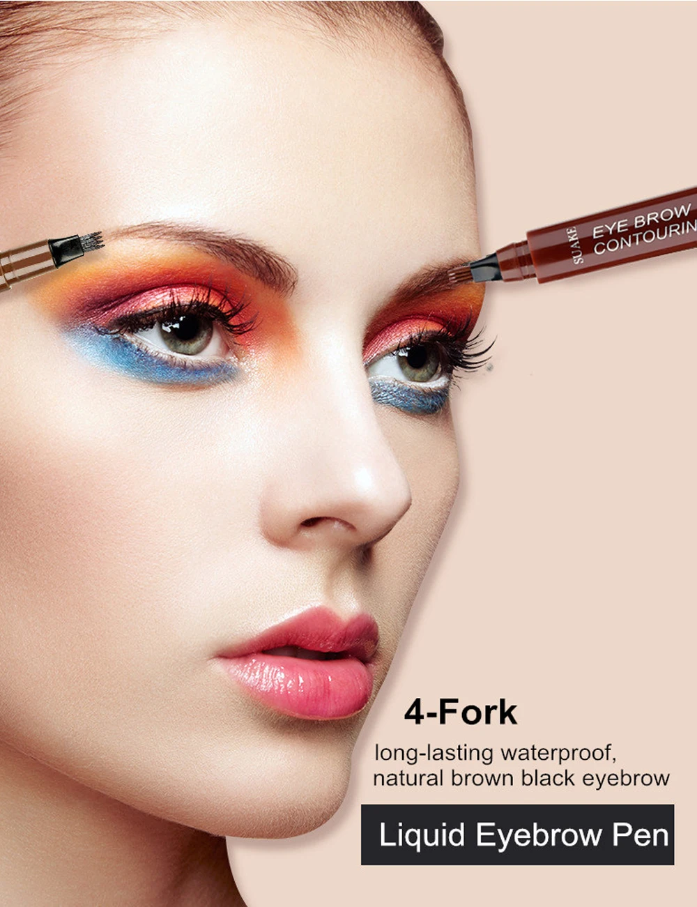 Crayon à sourcils au henné, 4 pointes fourchettes, tatouage naturel et
