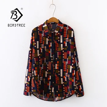 

2020 Summer New Women Mosaics Print Chiffon Blouse Autumn Long Sleeve Black Shirt Vintage Oversize Tops Vintage Blusa T03201F