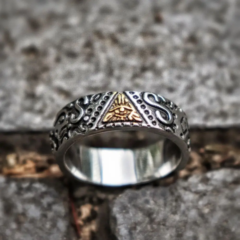 

EYHIMD Men's Masonics Wedding Band Eye of Providence Symbol Stainless Steel Ring Freemasonry Jewelry
