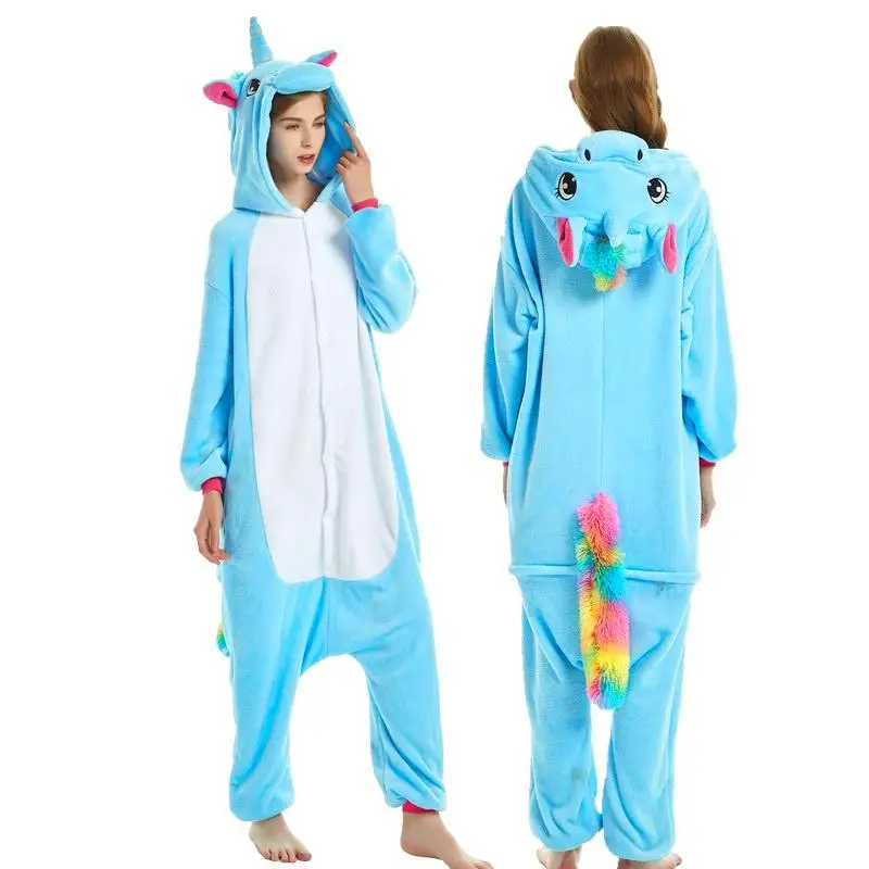 Women Unicorn Pajamas Sets Kigurumi Flannel Animal Pajamas Kids Women Winter Nightie Hooded Pyjamas Sleepwear Cartoon Homewear - Цвет: Blue Hair TianMa