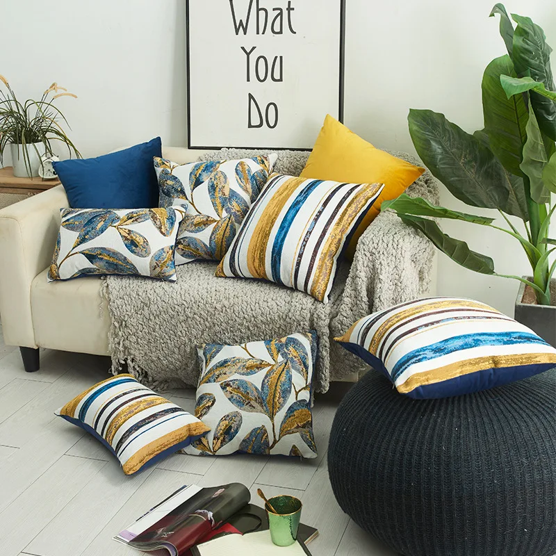 

Cushion Cover 45x45cm/30x50/50x50cm Leaf Stripes Pillow Cover Soft Cozy Home Decoration for Living Room Kids Room Color Block