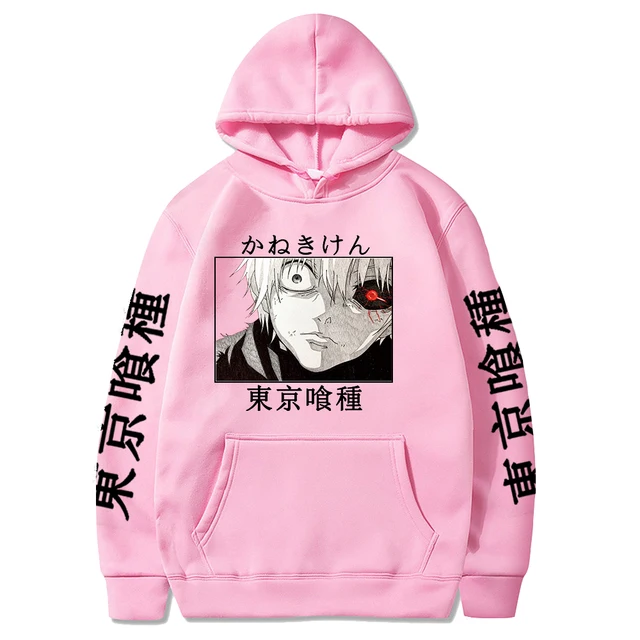 Tokyo Ghoul Anime Hoodie Pullovers Sweatshirts Ken Kaneki Graphic Printed Tops Casual Hip Hop Streetwear Pink 2