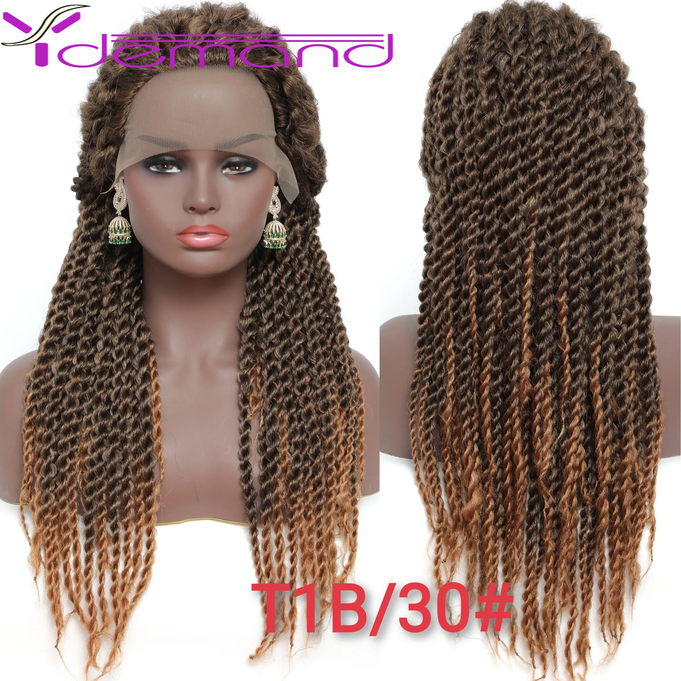 Y demand 2X Twist-Braids Wigs For Women 20" Synthetic Lace Front Afro Braided Wigs For Black Women Full Head Wig