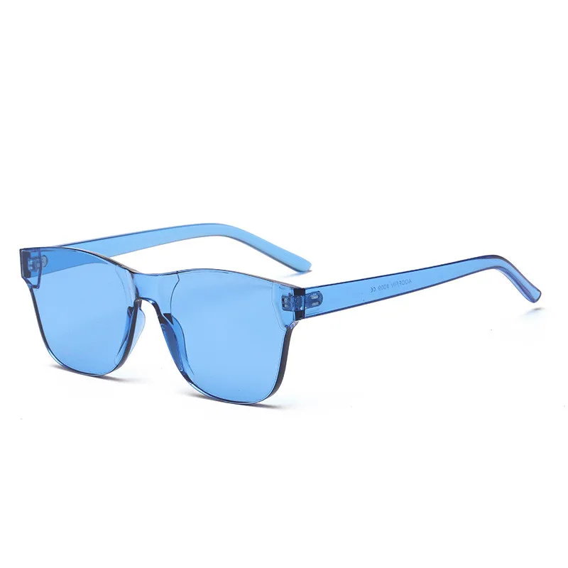RBRARE Holiday Candy Color Sunglasses Women High Quality Rimless One-piece Sun Glasses Modis Transparent Street Beat Okulary - Цвет линз: Blue