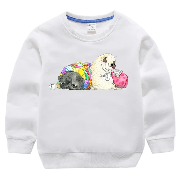 

ZSIIBO Children's Sweater Girls Boys Fashion Sports Cartoon Pug Print Long Sleeve Round Neck Boys Girls Solid Color Sweatshirts