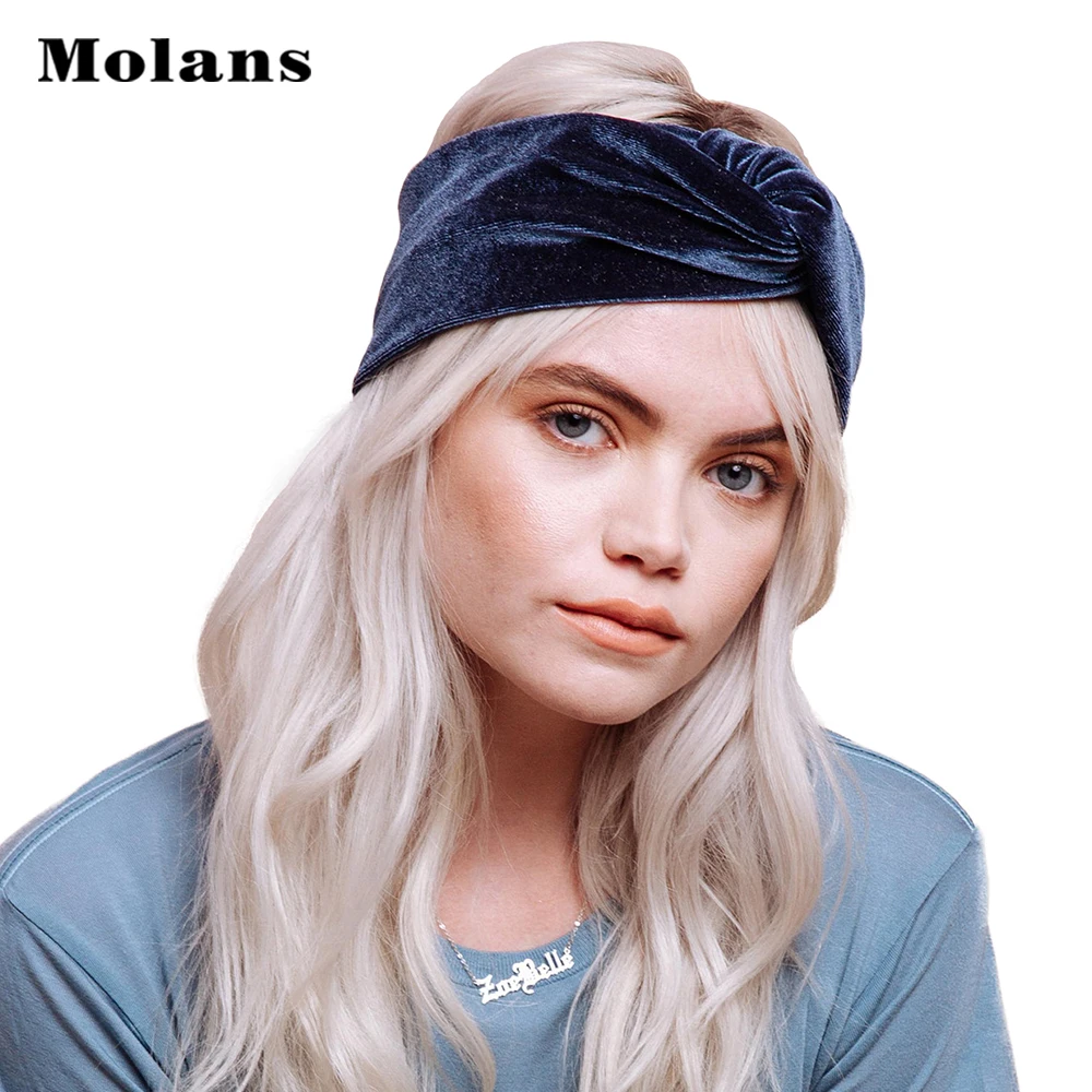 Эластичная повязка для волос MOLANS однотонная Мягкая на голову тюрбан головной