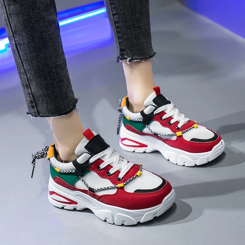 Женские массивные кроссовки на платформе женская обувь шнуровке роскошные