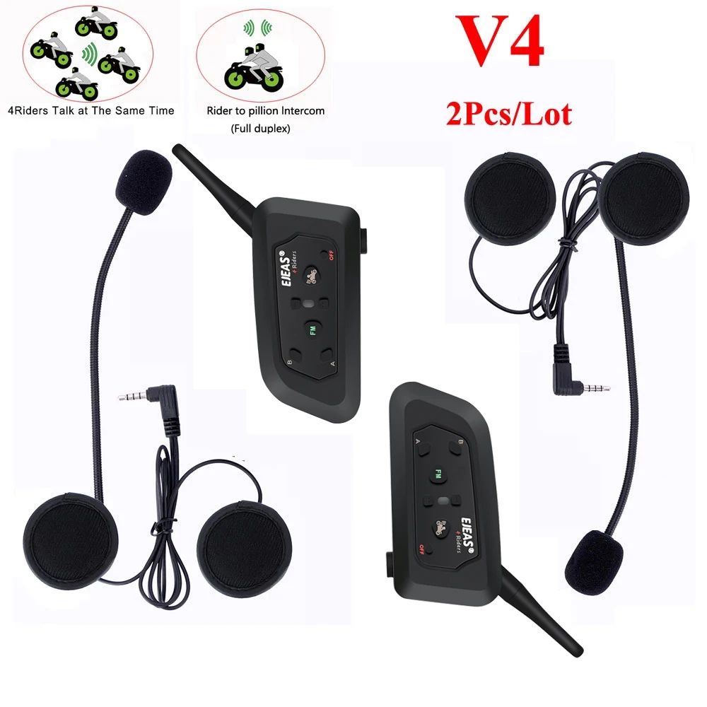 Ejeas V4 1200m Bluetooth Motorcycle Bike Interphone 4 Riders Headset Speaker For