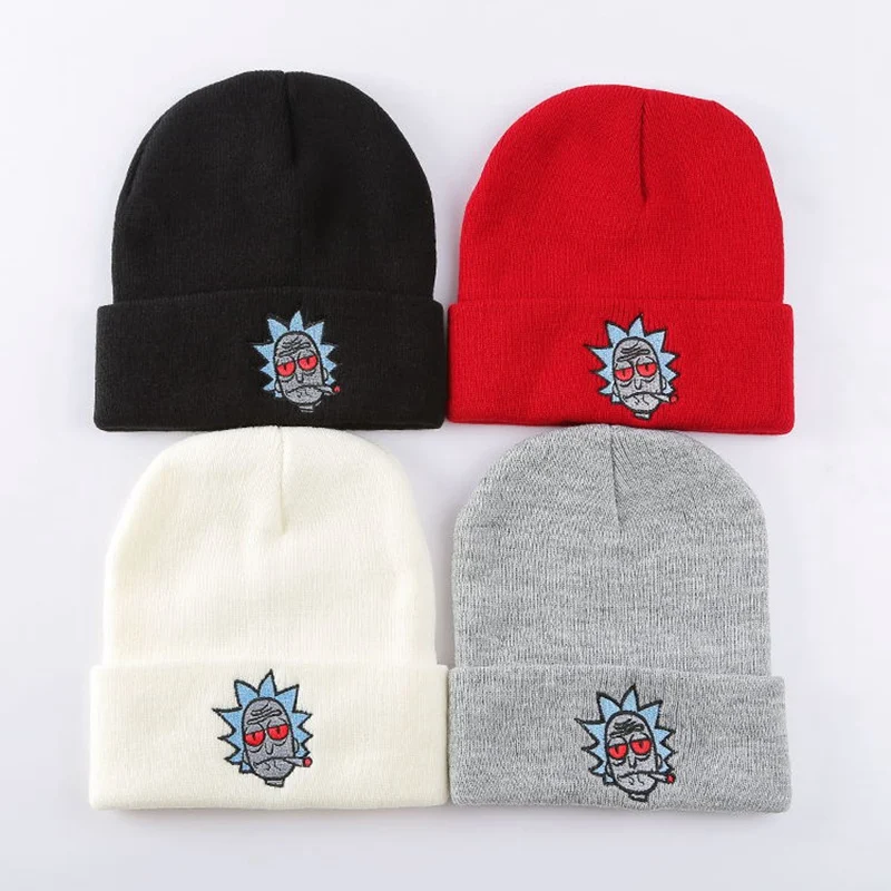 

Rick and Morty Skullies Beanies Mens Women Fashion Anime Rick Morty Hat Warm Winter Unisex Meeseeks Hat Cap For Wholesale