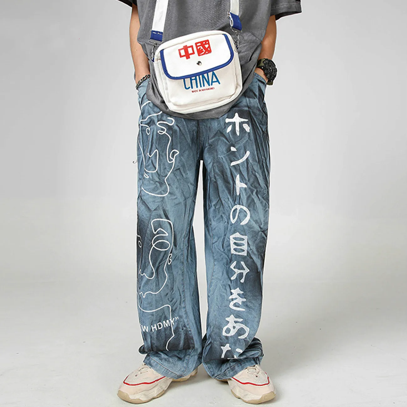 

UNCLEDONJM Hip Hop Graffiti Baggy Denim Pants 2020 Autumn Fashion Streetwear Pants Harajuku Casual Joggers Men Harem Trousers