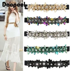 Deepeel 1pc 2.5*65-93cm Women Colorful Stones Buckle Belt Elastic Wide Female Fashion Corset Decorative Cummerbunds for Dress