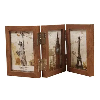 

Creative Three-fold Natural Wood Frame For Canvas Painting Picture Wall Photo Frame Set Table 6-inch Photo Studio Folding Photo