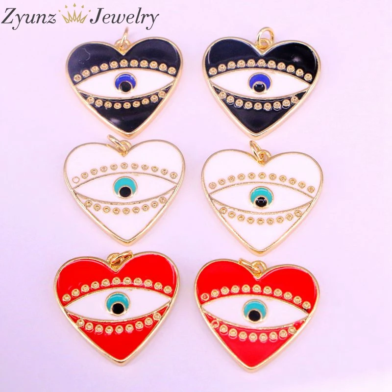 

10PCS, Enamel Eye Heart Pendant Lucky Turkish enamel eyes Charms Pendant For Women Jewelry making and crafting earring