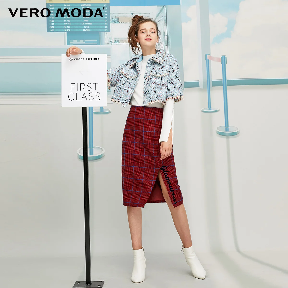Vero Moda New Sheep Wool Houndstooth Single Slit Skirt | 319316547