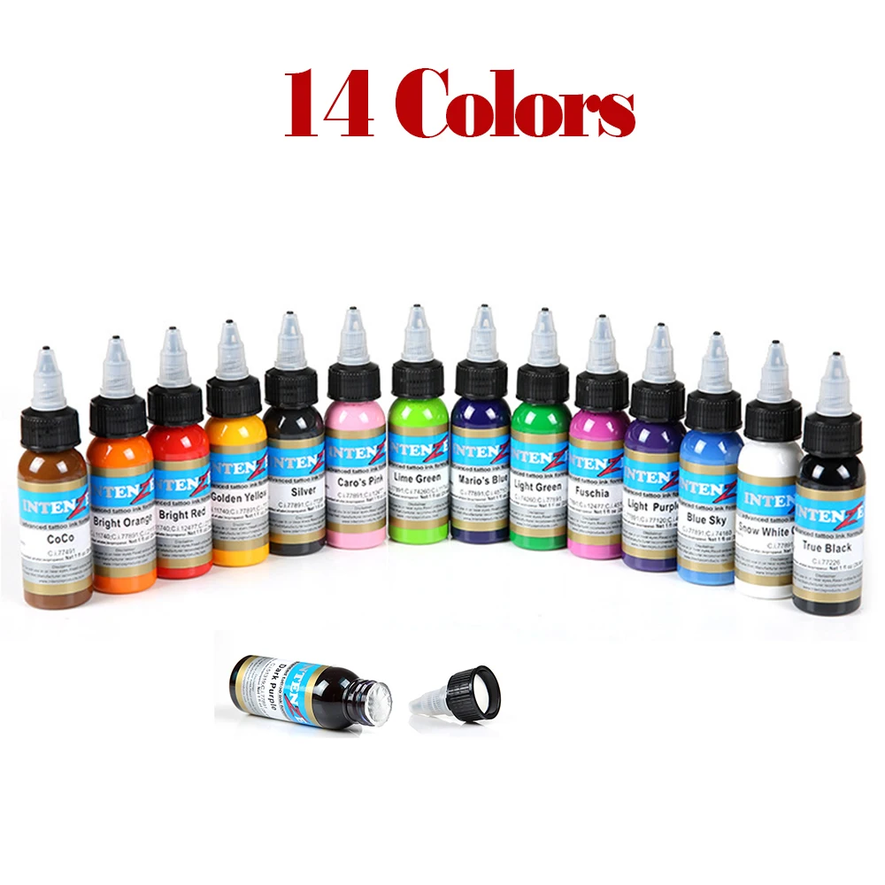 

High Quality 14 Colors Permanent Tattoo Ink MakeUp Paint Tattoo Pigment Body Painting Tools 1oz/Botttle Beauty Ink Tools