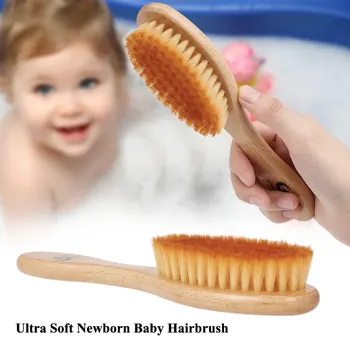 

Ultra Soft Baby Hair Brush Wooden Handle Newborn Baby Hairbrush